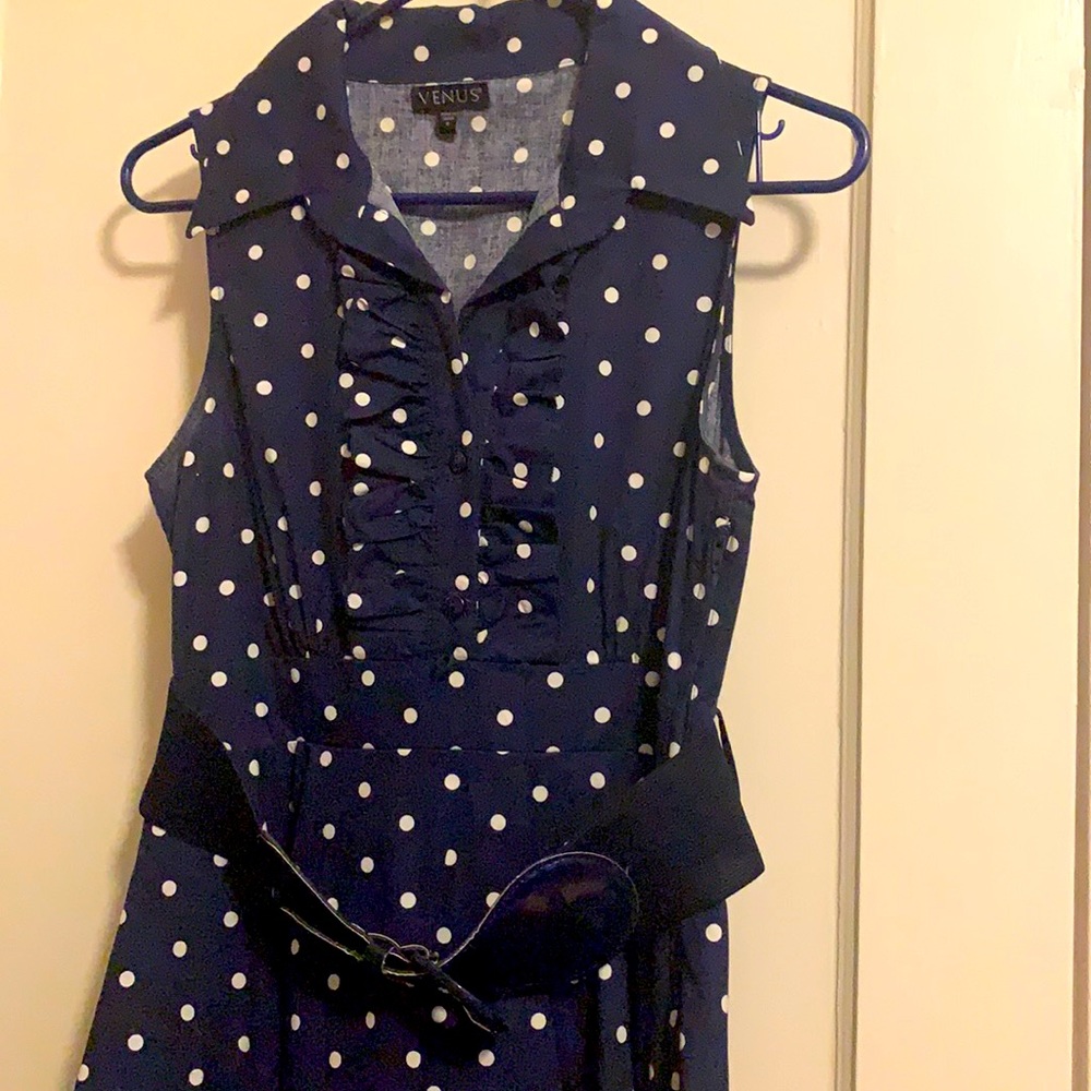 Collared ruffle polka dot dress